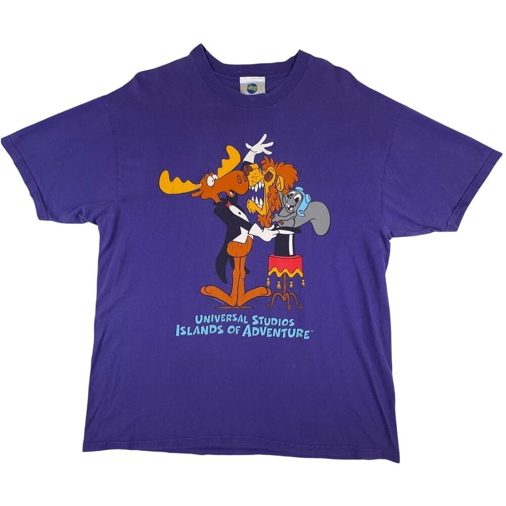 Vintage Universal Studios Islands of Adventure Rocky & Bullwinkle Purple Tee L